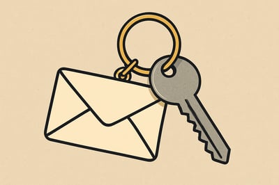 Illustratie van een sleutelhanger met een envelop