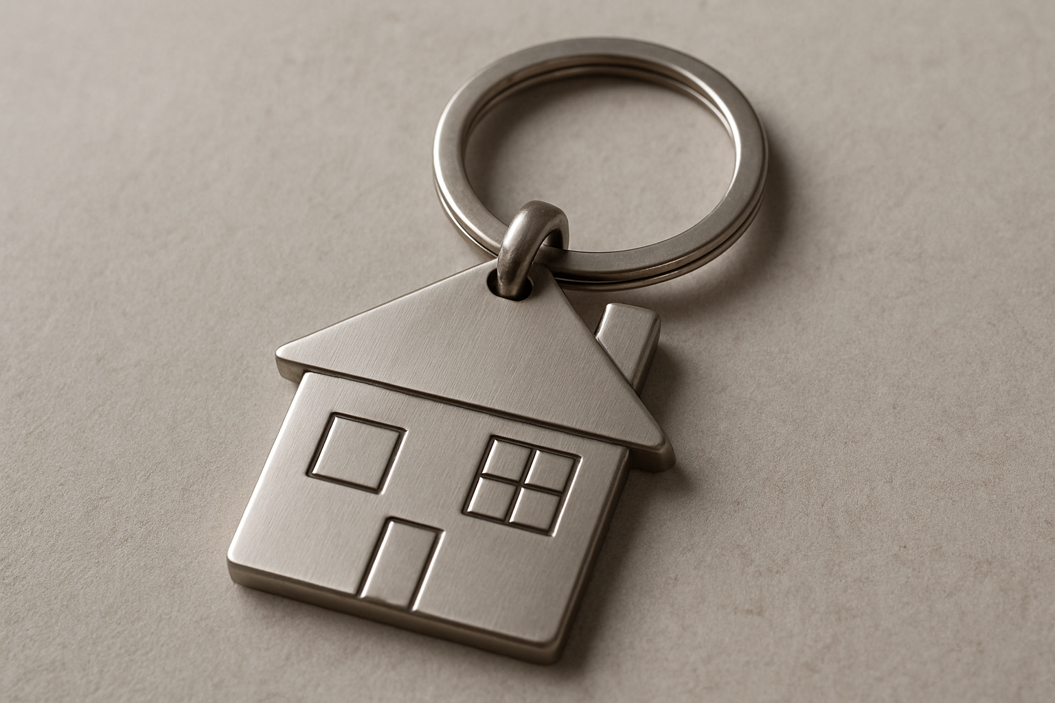 Metalen sleutelhanger in de vorm van een huis