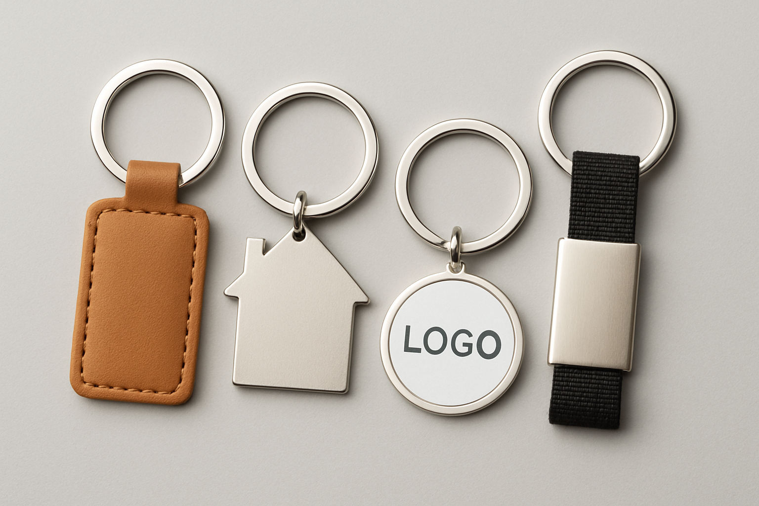 Verschillende sleutelhangers als relatiegeschenk